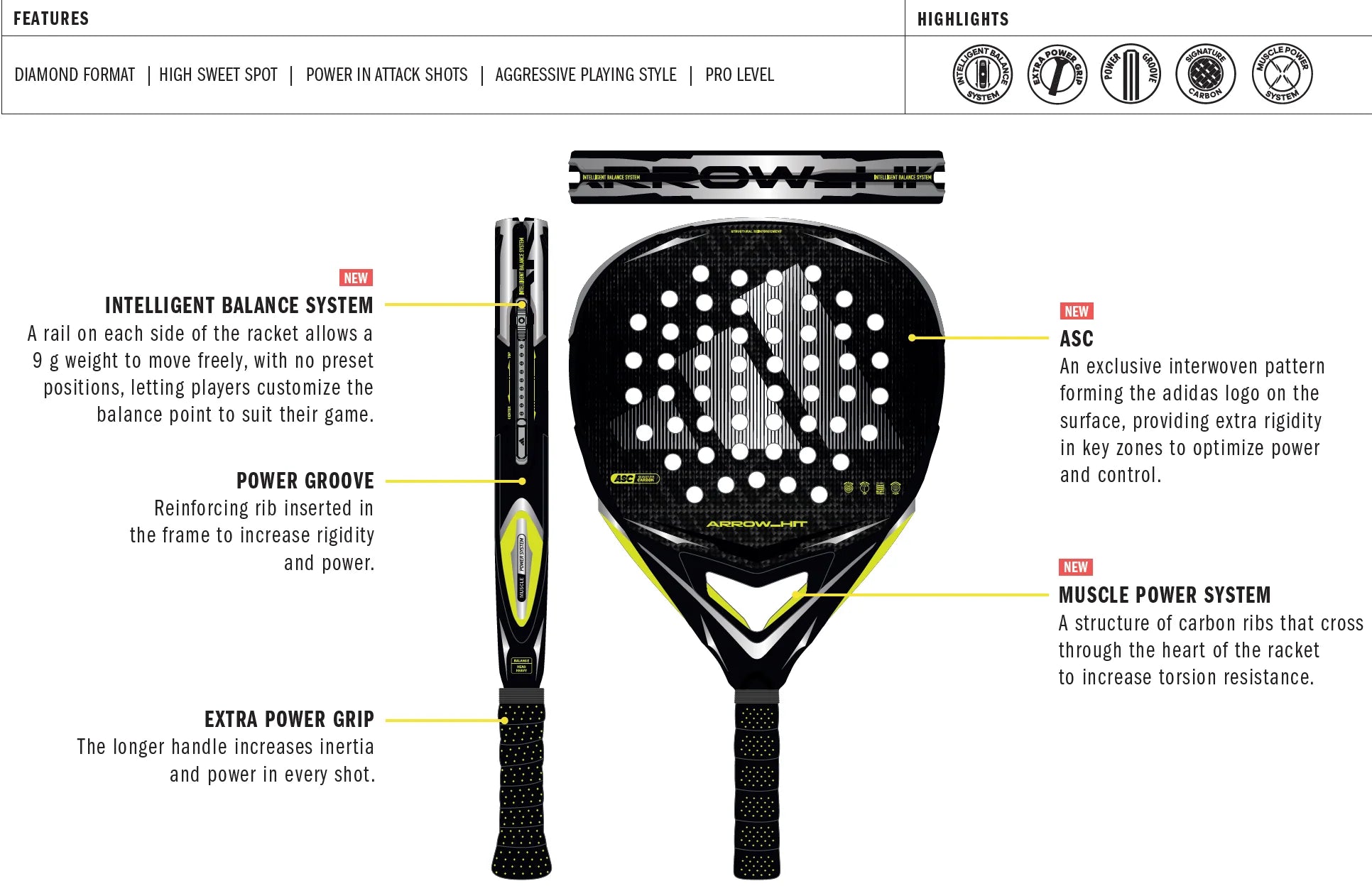 ADIDAS PADEL RACKET ARROW HIT ATTK 2026