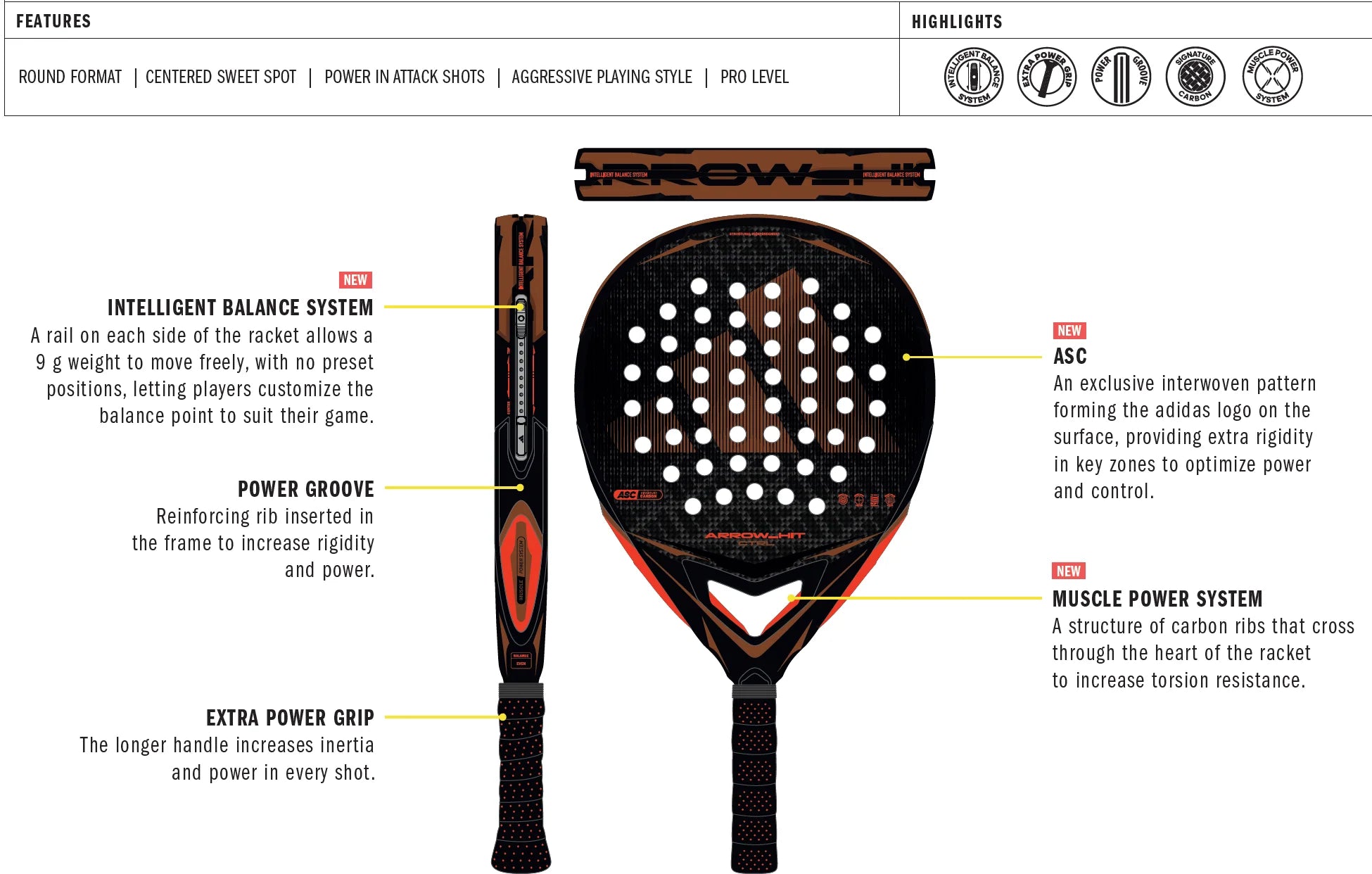 ADIDAS PADEL RACKET ARROW HIT CTRL 2026
