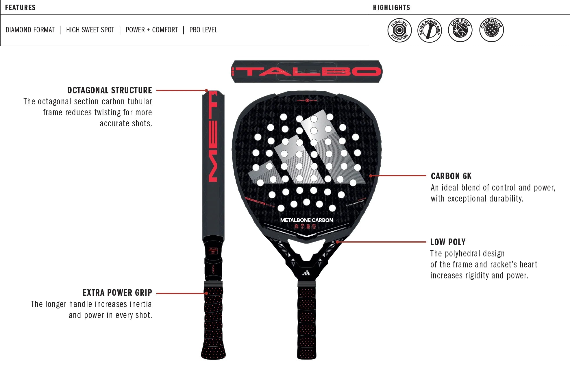ADIDAS PADEL RACKET METALBONE CARBON 2026