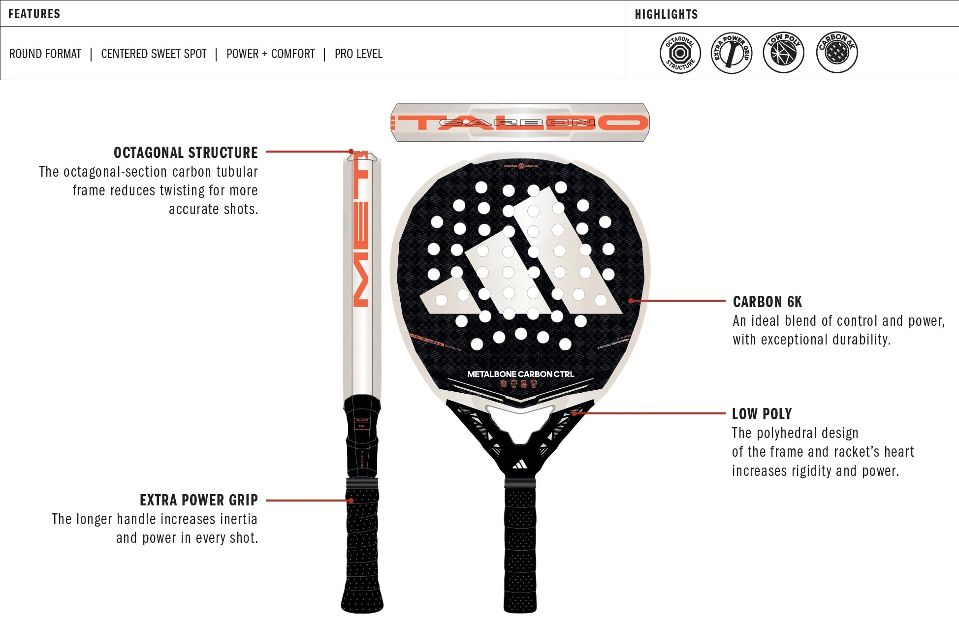 ADIDAS PADEL RACKET METALBONE CARBON CTRL 2026