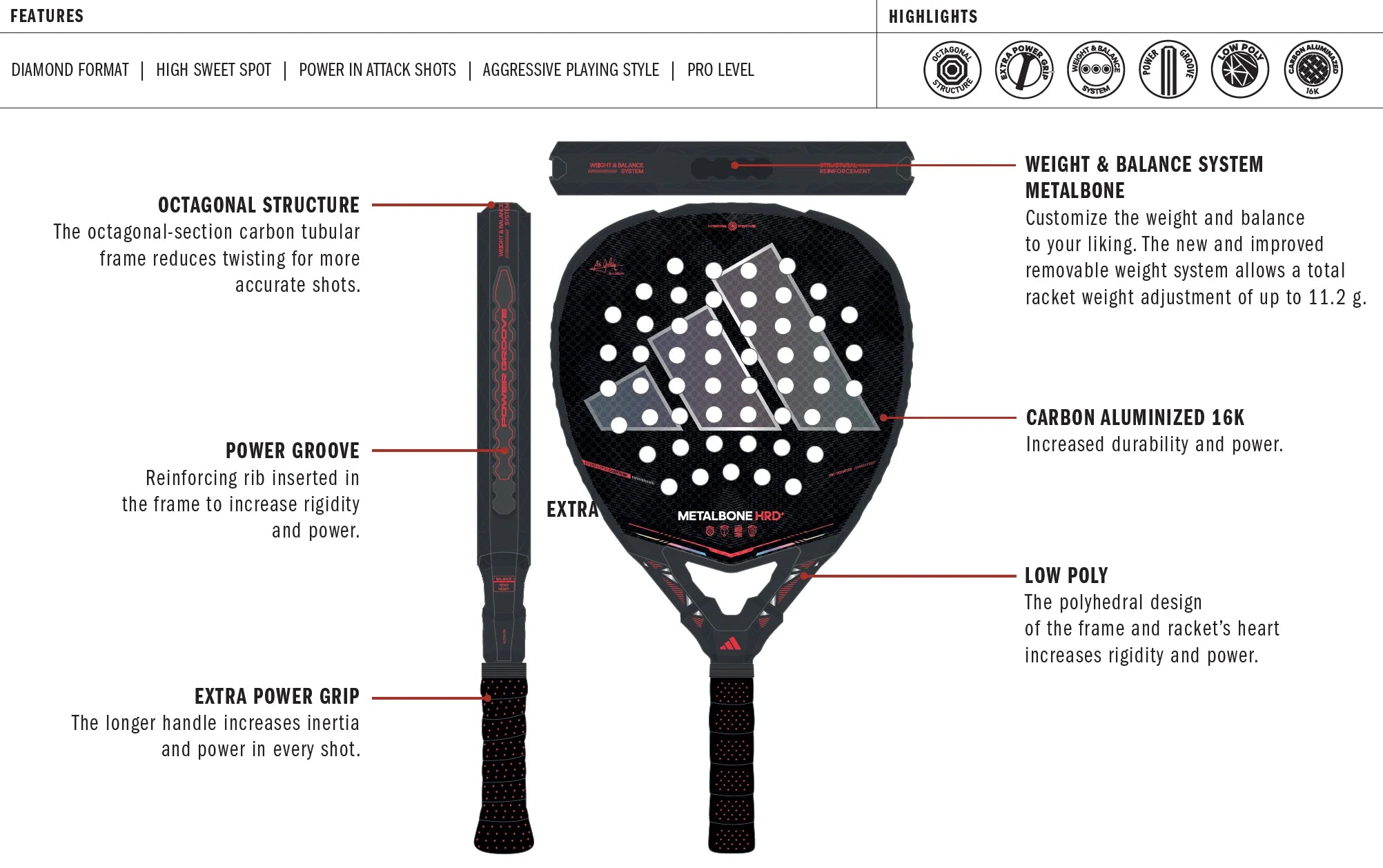 ADIDAS PADEL RACKET METALBONE HRD+ 2026