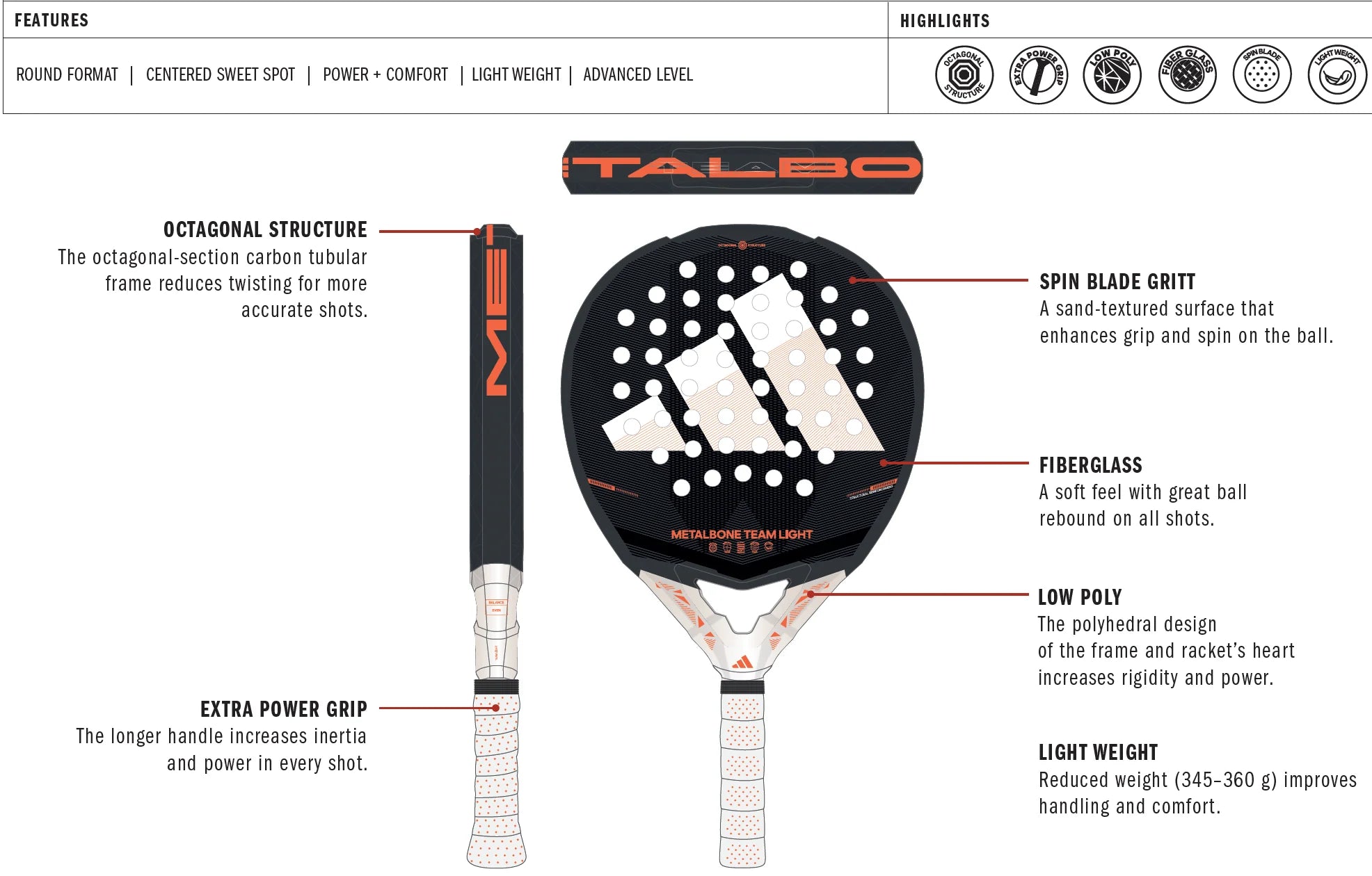 ADIDAS PADEL RACKET METALBONE TEAM LIGHT 2026