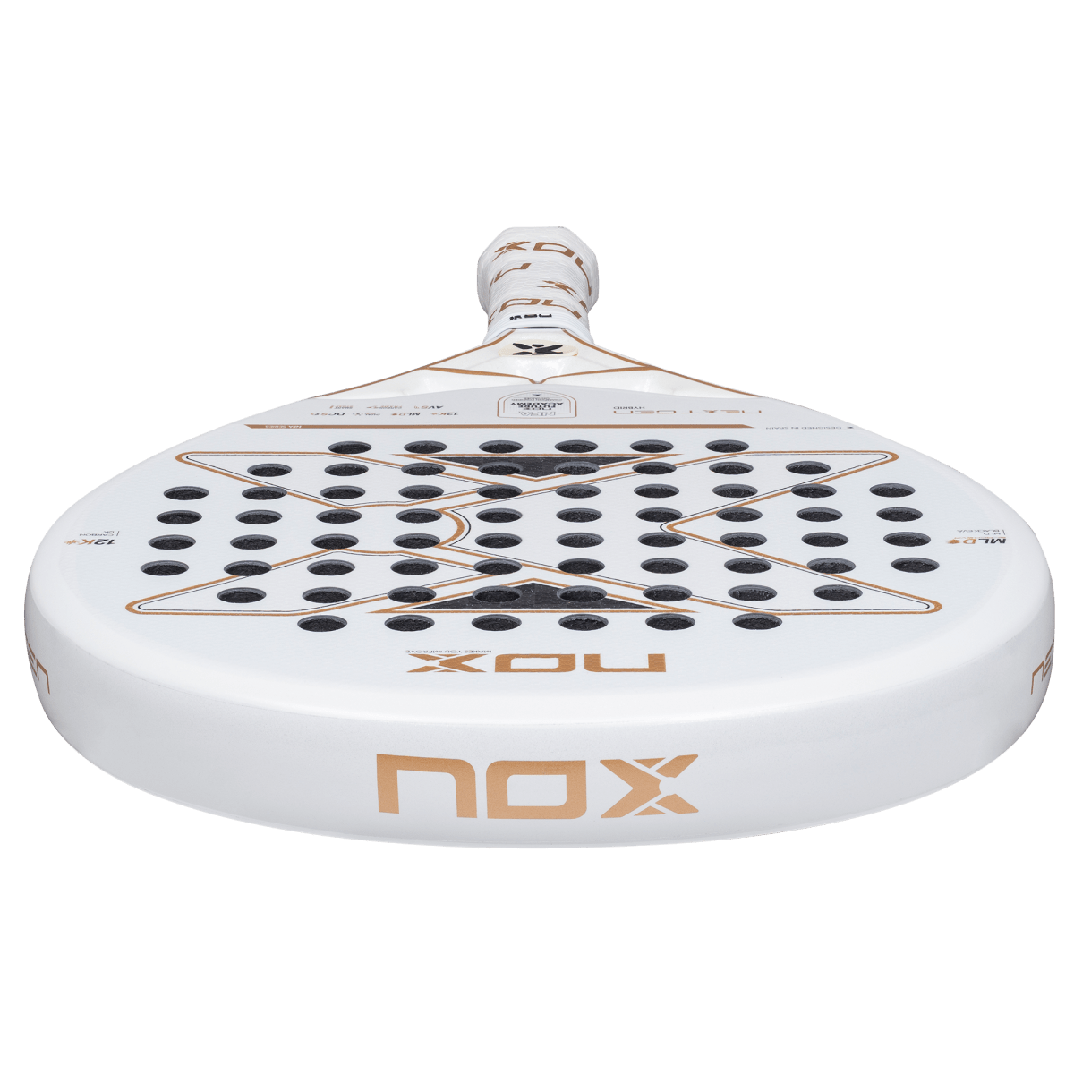 NOX NextGen Pro Hybrid 12K 2026 racket, top-down view of the hoop